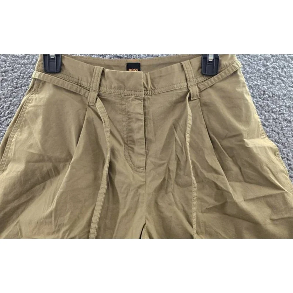 BOSS Orange High-Rise Baggy-Fit Shorts Women's 2 Beige Pleated Zip Hook & Bar